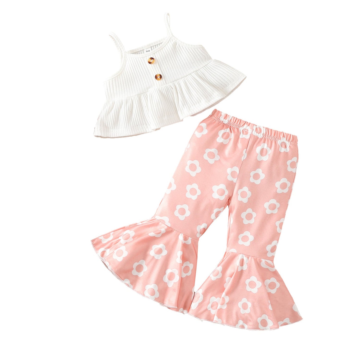 Girls Floral Spaghetti Strap Top & Flared Pants Set | Cotton Summer 2-Piece Outfit