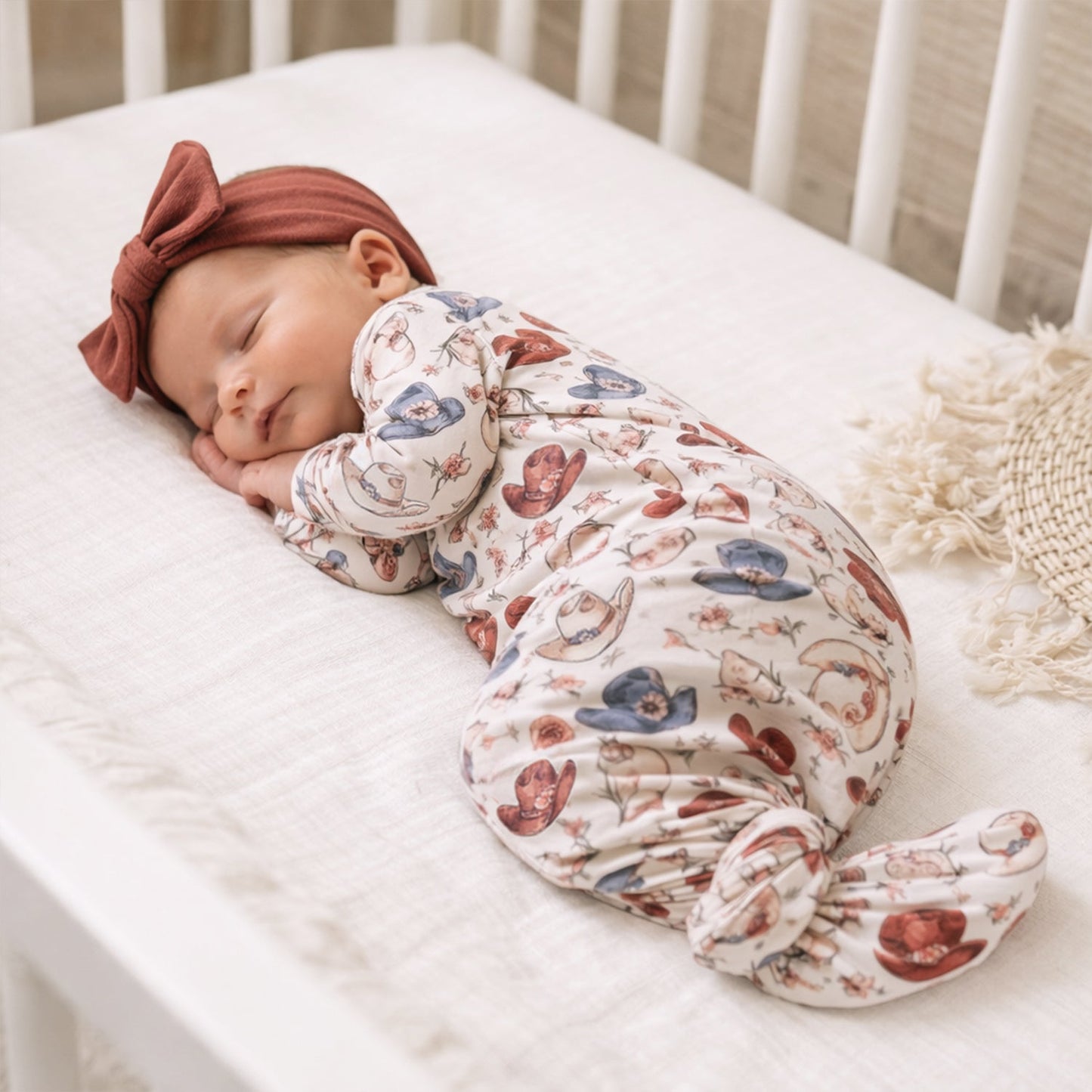 Wildflower Rodeo Newborn Gown | Bamboo Cowgirl Knotted Layette for Baby Girls