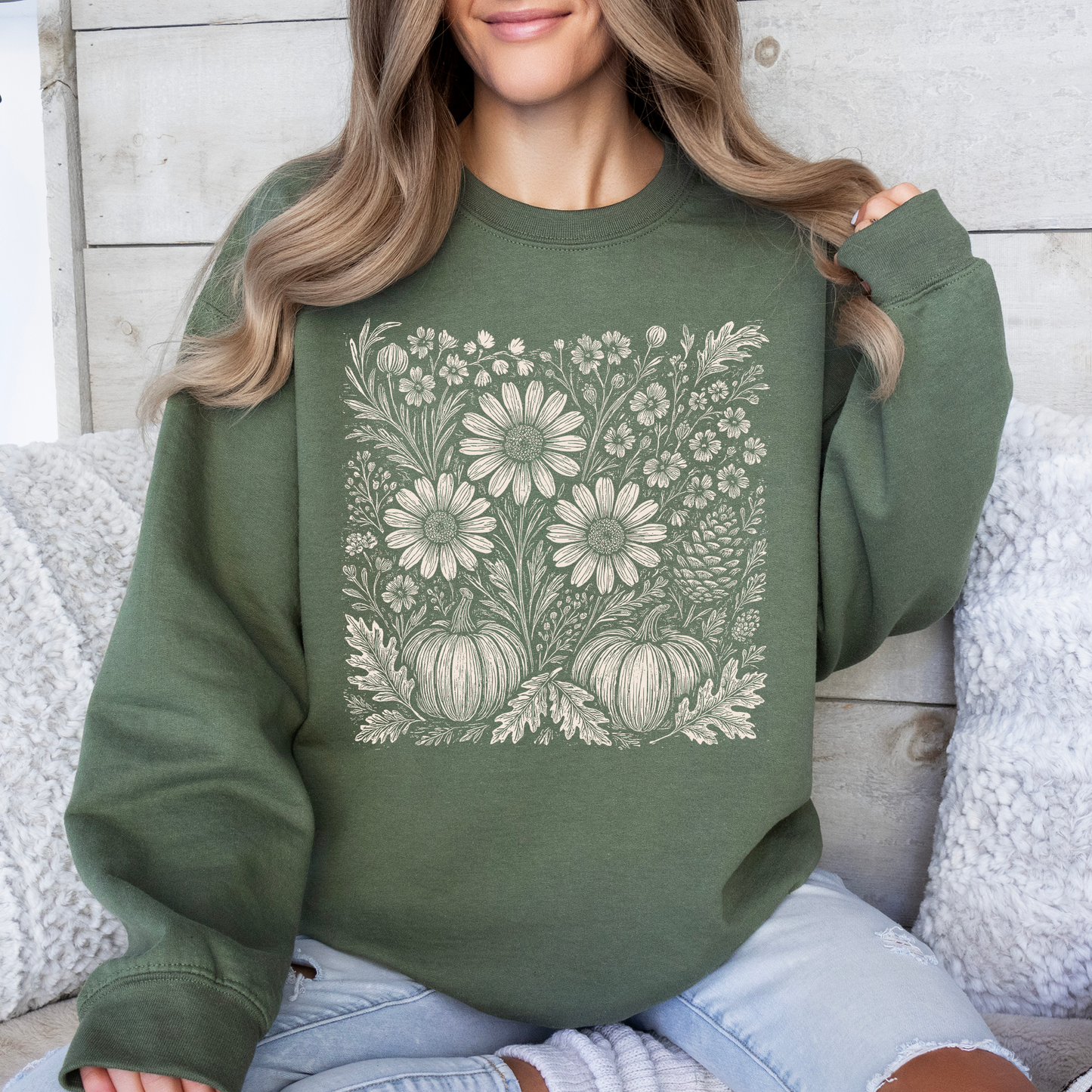 Autumn Wildflowers Sweatshirt | Minimalist Fall Botanical Graphic
