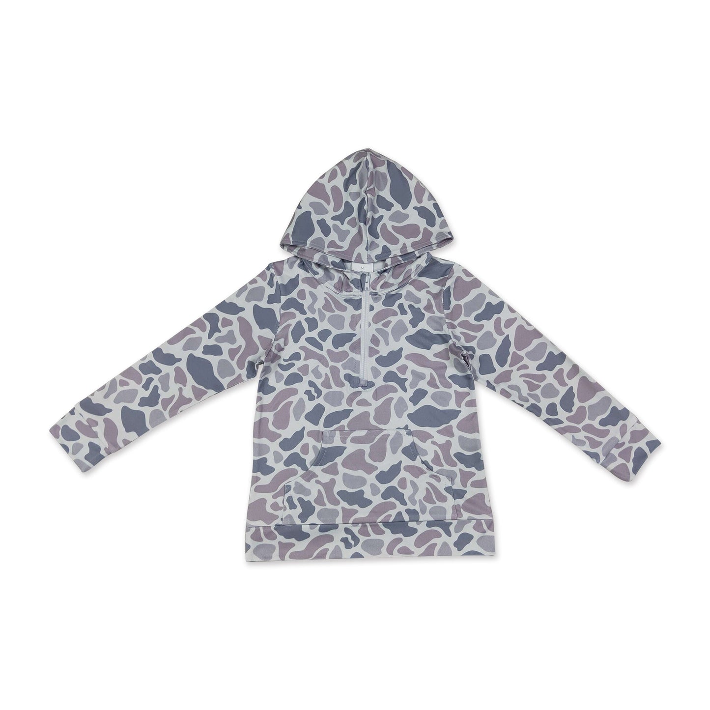 Boys Grey Camo Zip-Up Hoodie | Fall Long Sleeve with Pocket