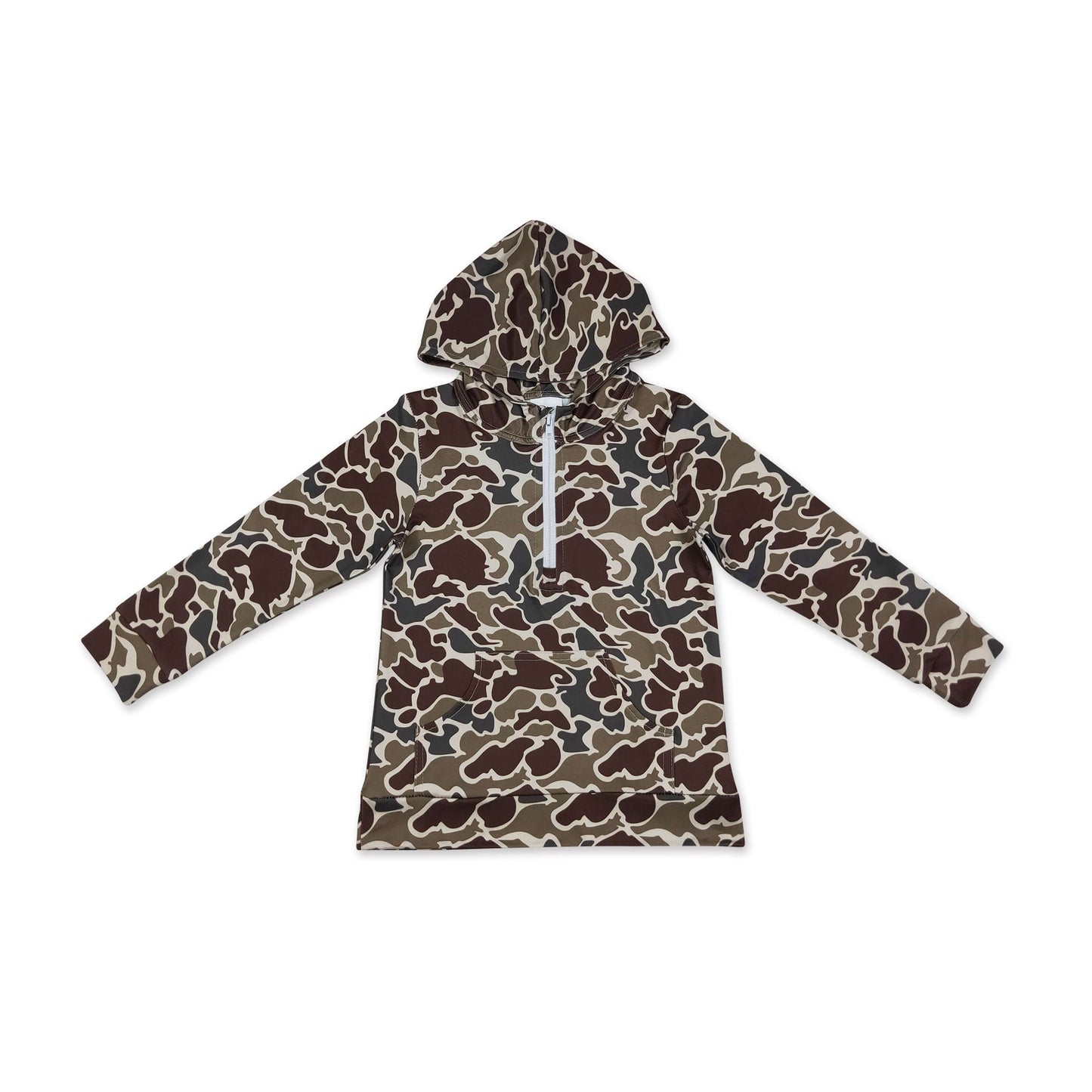 Boys Dark Brown Camo Zip-Up Hoodie | Fall Long Sleeve