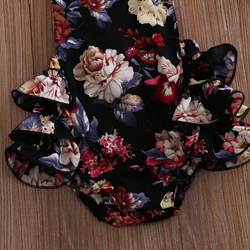 Baby Girl Floral Sleeveless Romper with Bow Headband