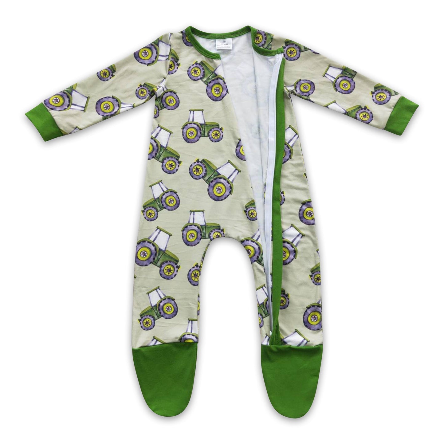 Baby Boy Tractor Farm Zip-Up Footed Coverall