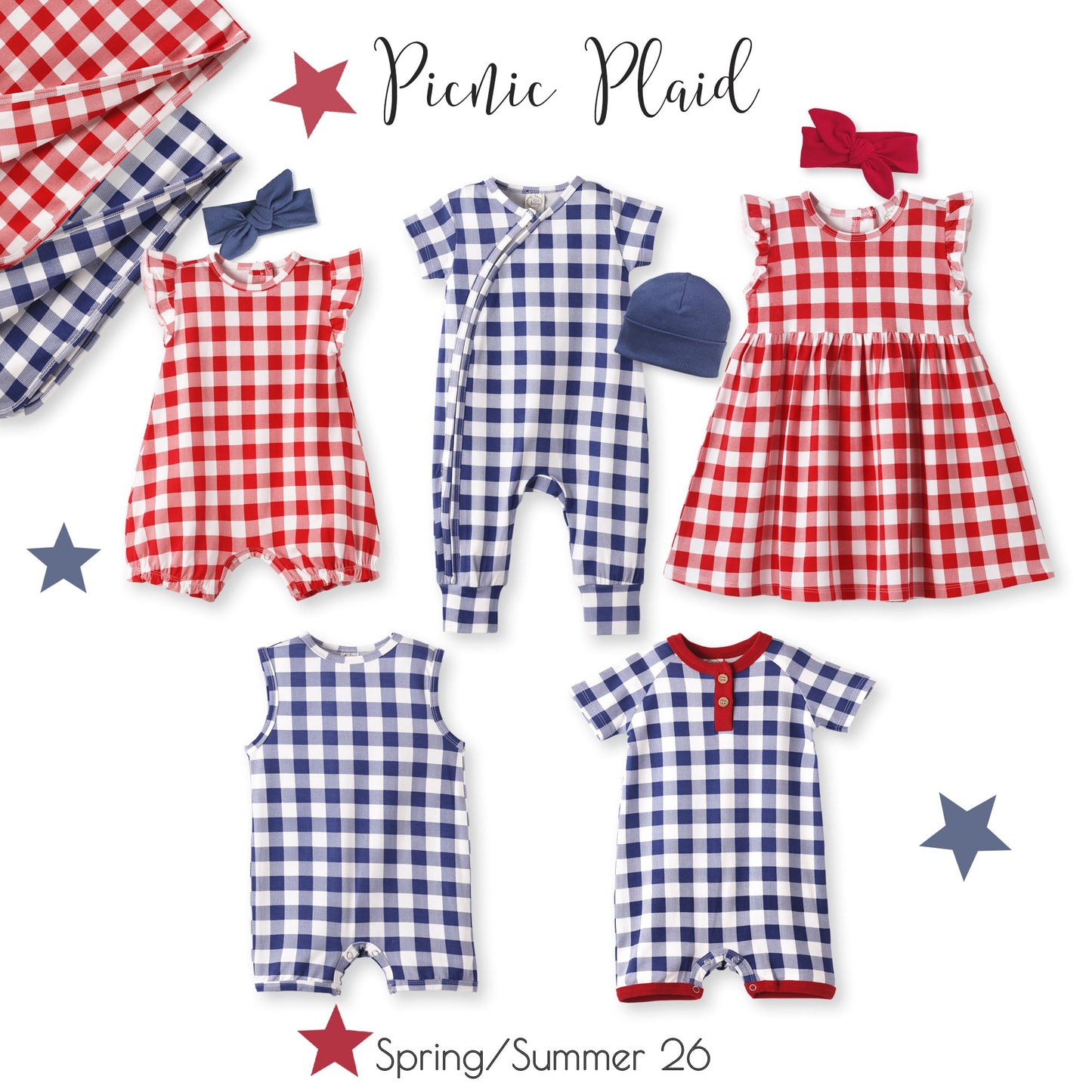 Baby Girls Picnic Plaid Bamboo Bubble Romper