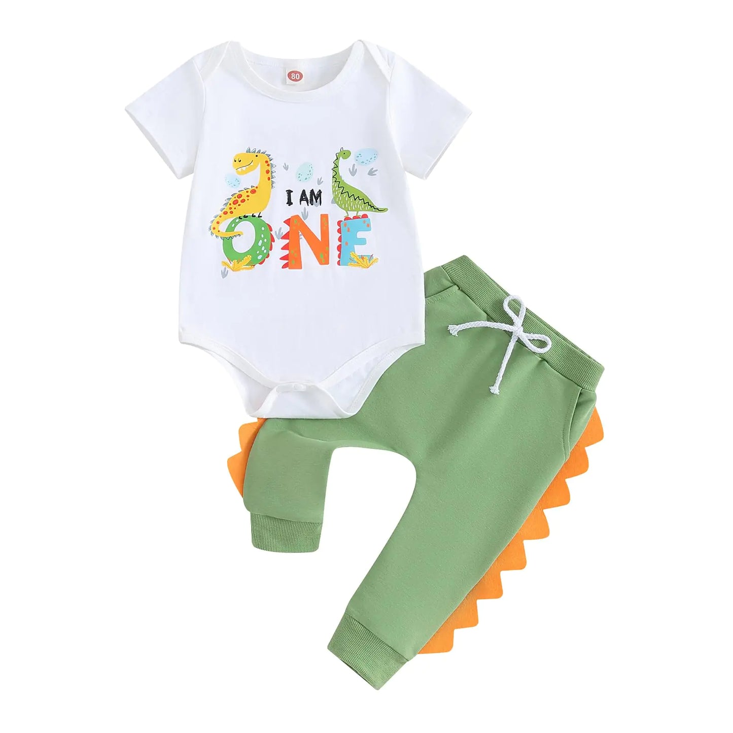 Baby Boy 1st Birthday Dinosaur Romper & Jogger Set
