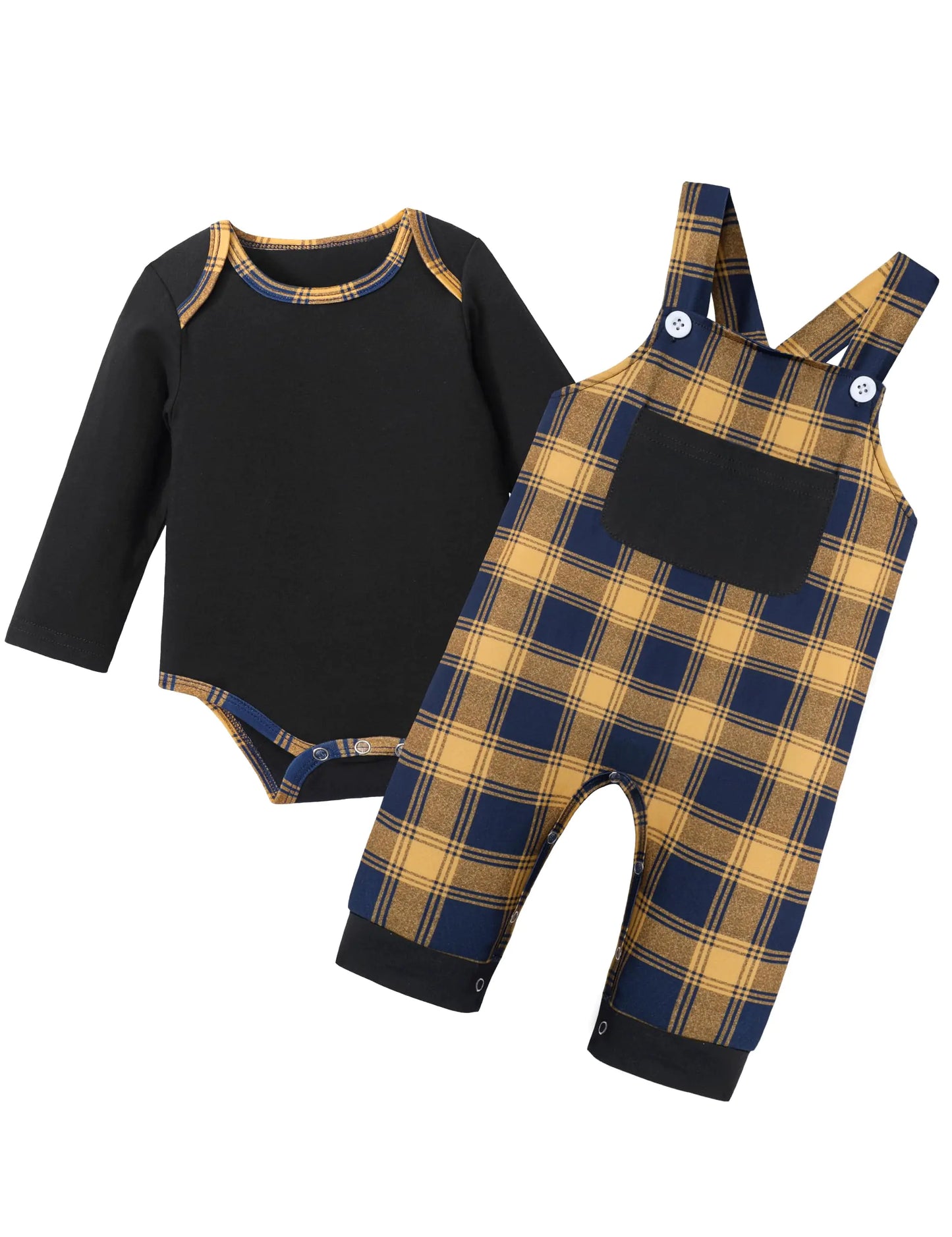 Baby Boy Plaid Long Sleeve Romper & Overalls Set | Fall & Winter