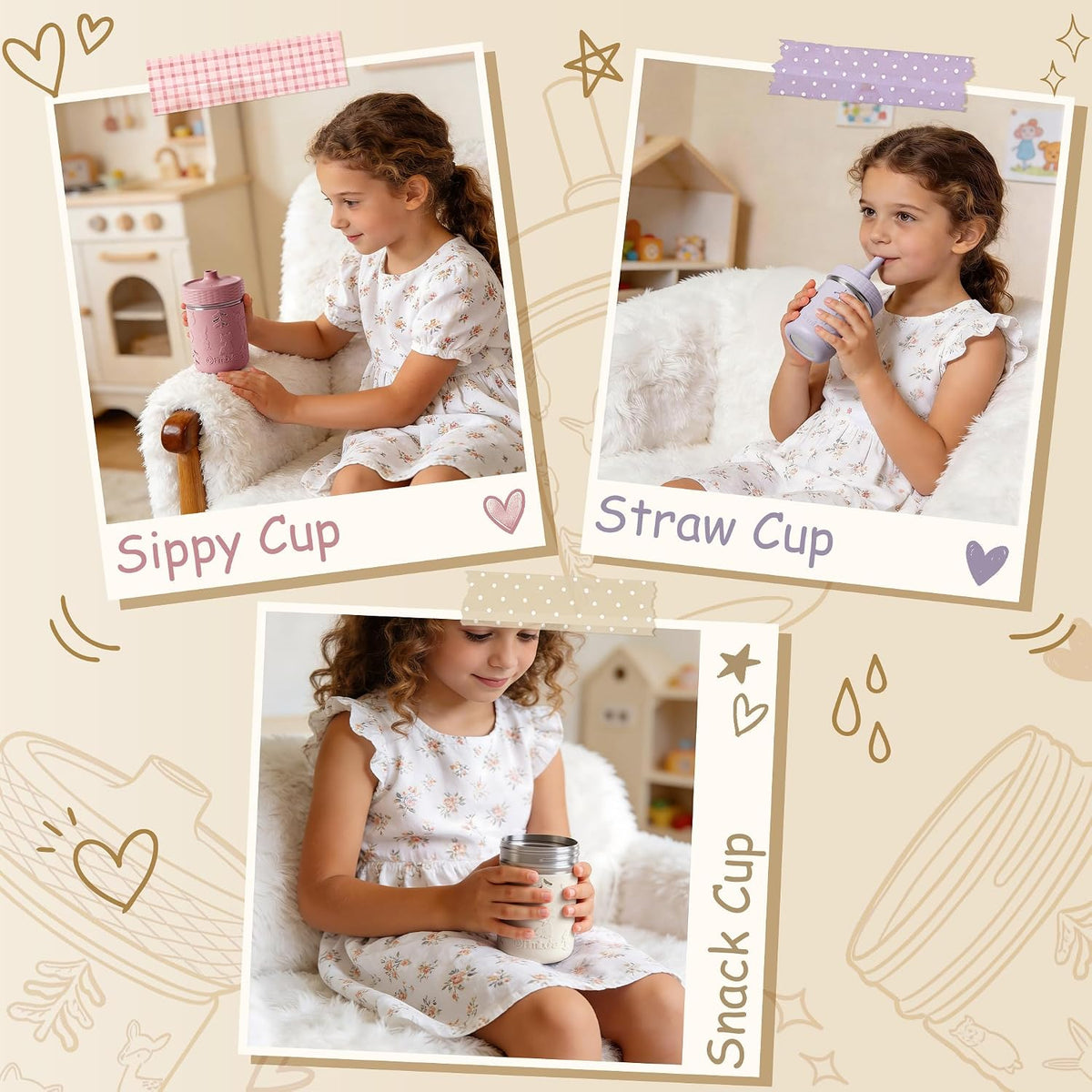 Toddler Cups Spill Proof, 8 OZ Stainless Steel Sippy Cups for Kids | Tumbler with Lid, Removable Silicone Straw & Sleeve, BPA Free Dishwasher Safe Girls Boys Water Bottle Snack Container
