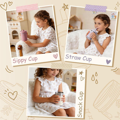 Toddler Cups Spill Proof, 8 OZ Stainless Steel Sippy Cups for Kids | Tumbler with Lid, Removable Silicone Straw & Sleeve, BPA Free Dishwasher Safe Girls Boys Water Bottle Snack Container