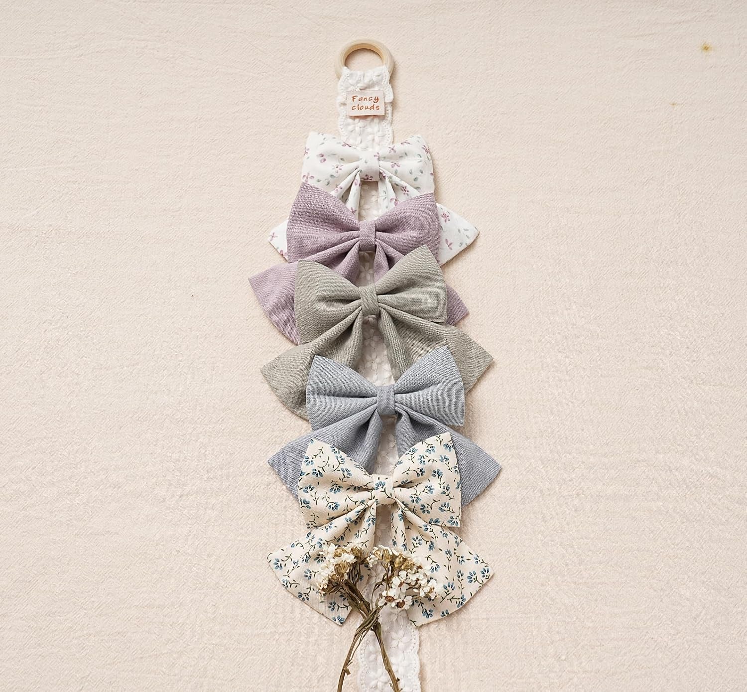 Hair Bows with Hair Clips for Girls Toddler Baby,Handmade 5" Flower Print Embroider Big Bows, Boutique Hair Accessorioes Gifts for School Kids