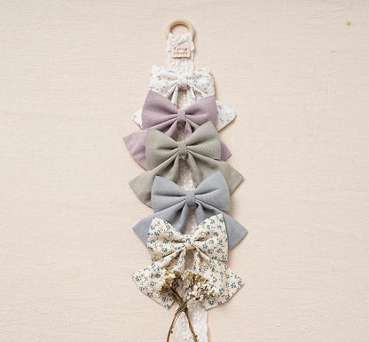 Hair Bows with Hair Clips for Girls Toddler Baby,Handmade 5" Flower Print Embroider Big Bows, Boutique Hair Accessorioes Gifts for School Kids