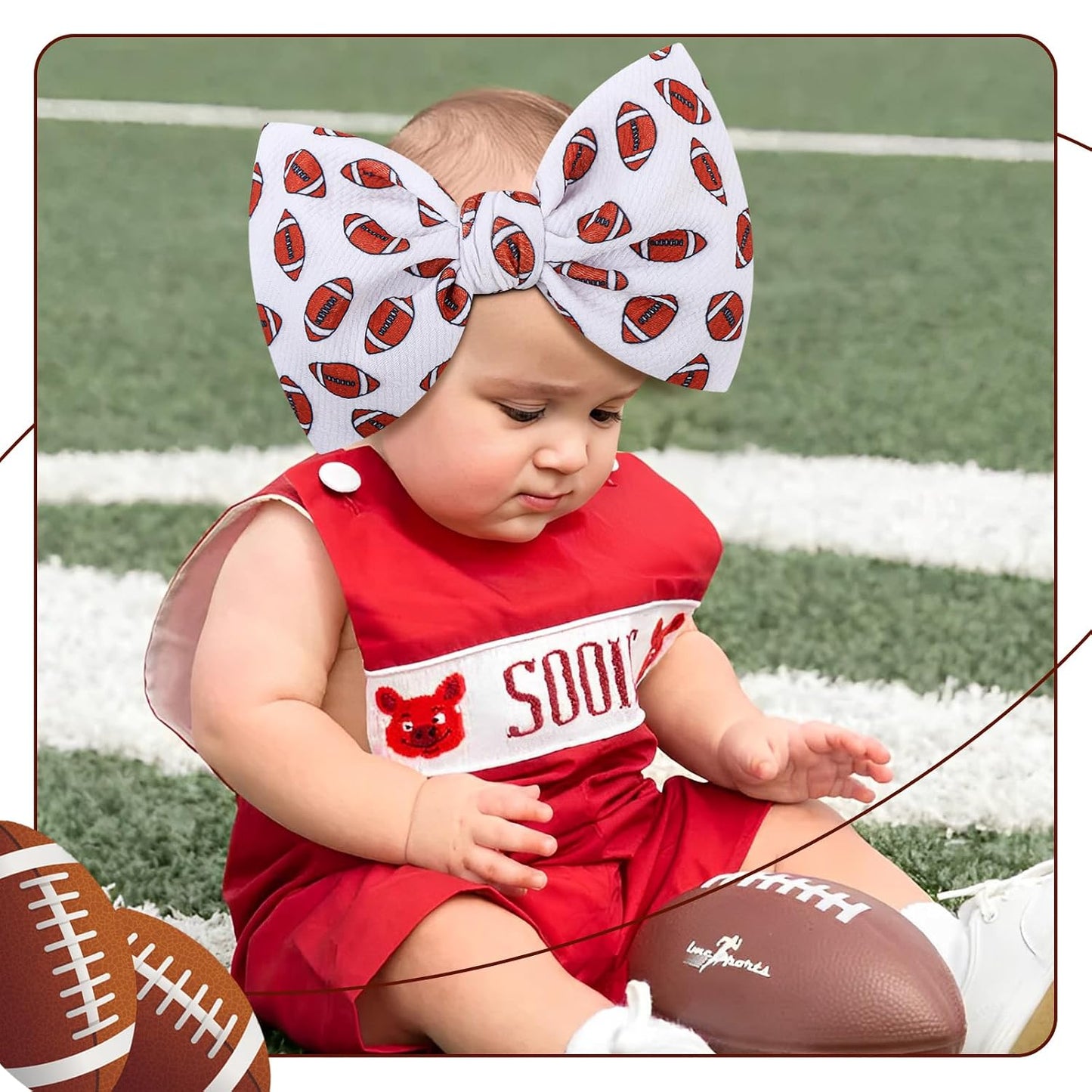 7'' Baby Girls Headbands Football Sports Bow Wide Headbands Hairbands Game Day Sports Hair Accessories Gift for Newborn Infant Toddlers Kids