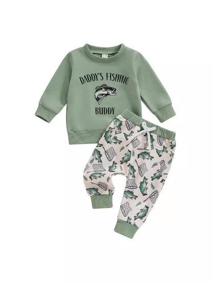 Boys Animal & Letter Print Long Sleeve Sweater & Pants Set