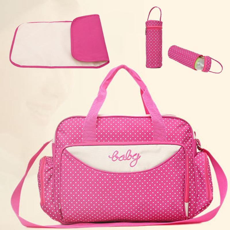 5-Piece Mommy Diaper Bag Set – Large Handbag, Stroller Bag, Bottle Holder & Changing Pad