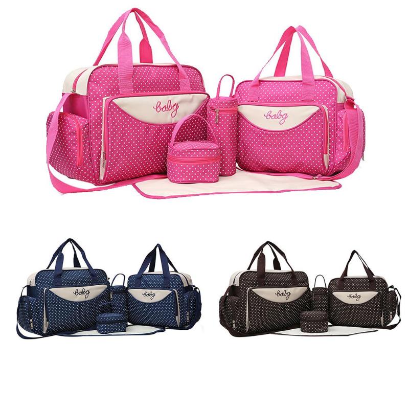 5-Piece Mommy Diaper Bag Set – Large Handbag, Stroller Bag, Bottle Holder & Changing Pad