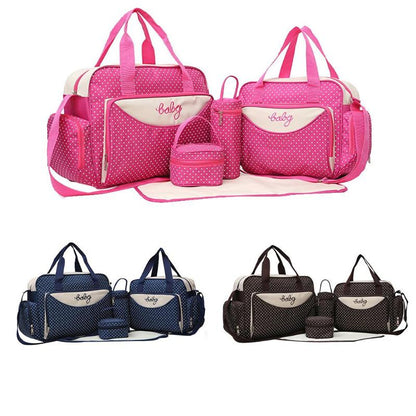5-Piece Mommy Diaper Bag Set – Large Handbag, Stroller Bag, Bottle Holder & Changing Pad
