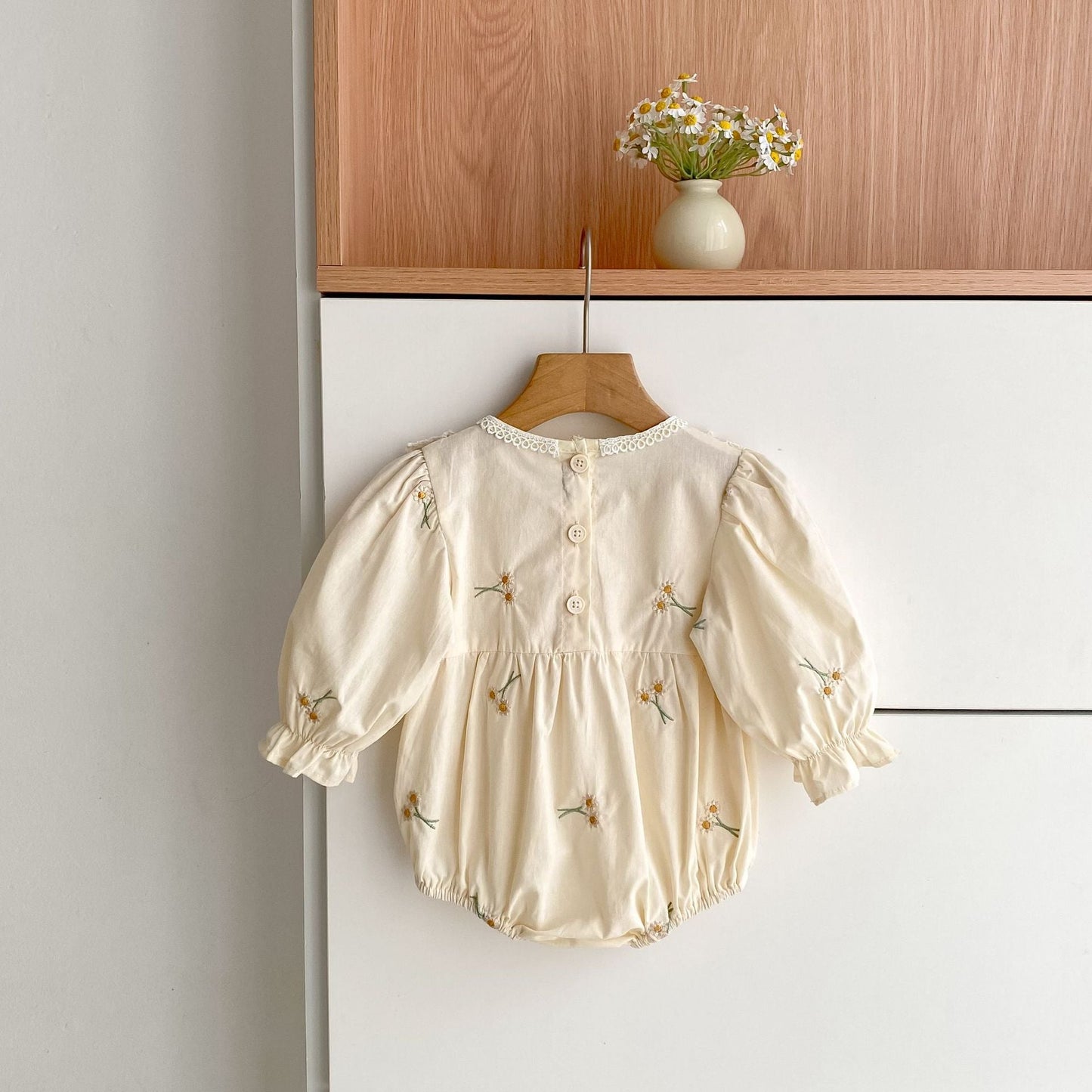 Baby Girl Floral Embroidered Bow Long-Sleeve Dress