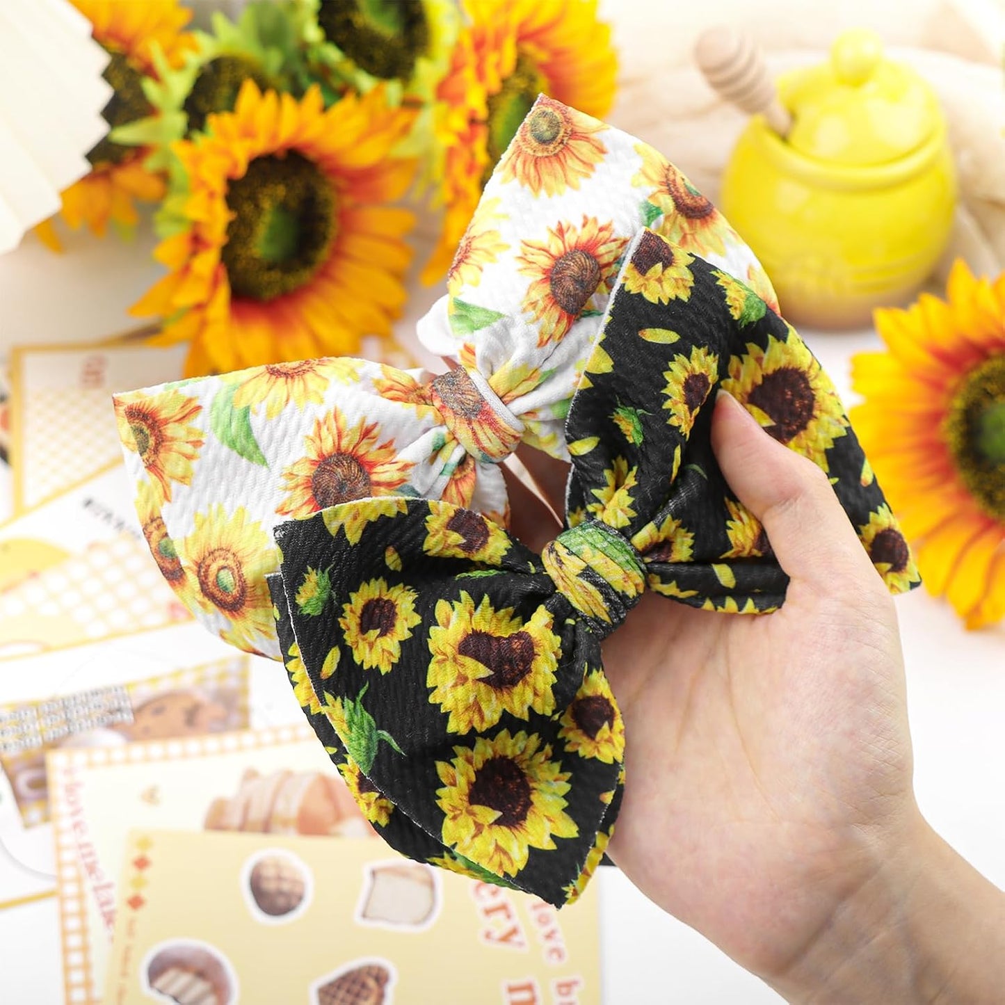 2 Pcs 6’’ Yellow Bows for Baby Girls Sunflower Girl Headbands Summer Outfits Hair Accessories for Newborn Infant Toddler Clothes