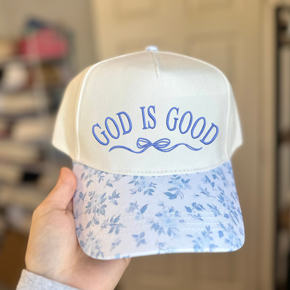God Is Good Floral Embroidered Baseball Cap