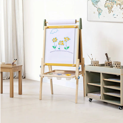 Tiny Land® 3-in-1 Kids Art Easel – Double-Sided Chalkboard & Magnetic Whiteboard with 2 Paper Rolls