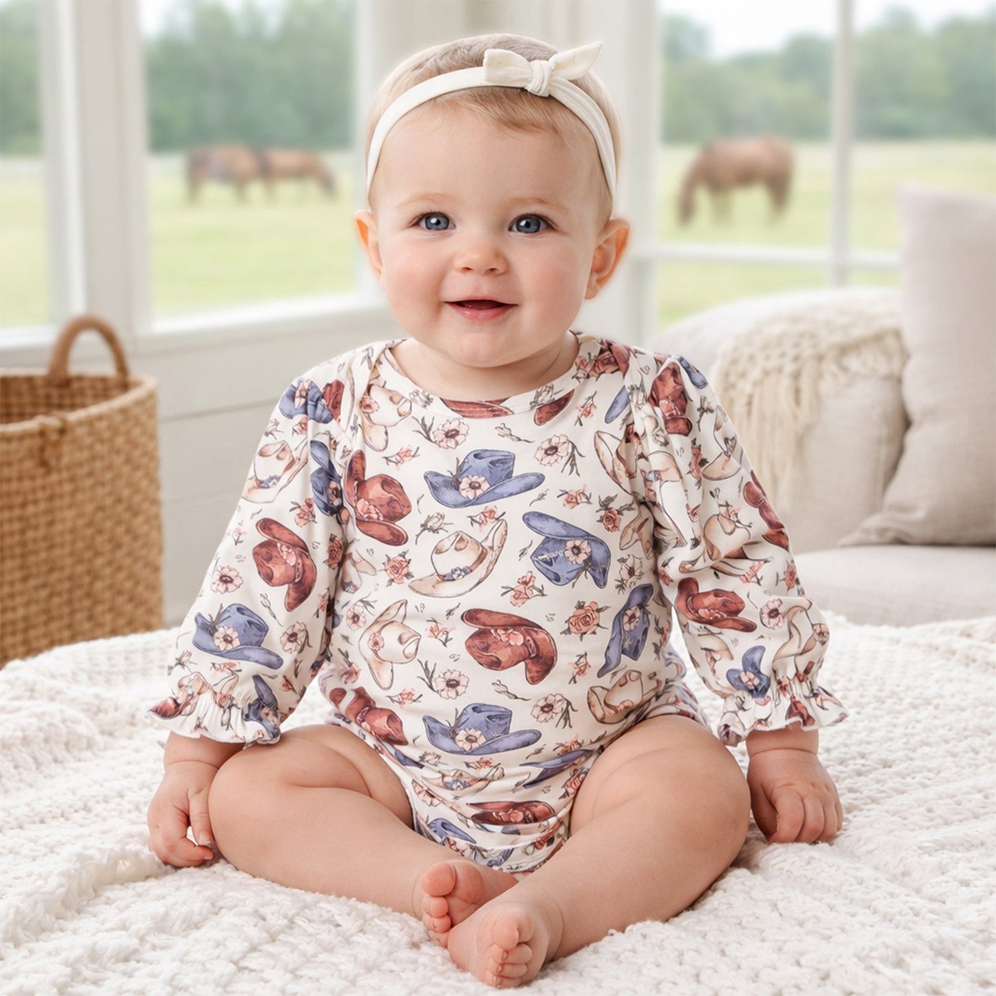 Wildflower Rodeo Cowgirl Baby Bodysuit | Soft Bamboo Long-Sleeve One-Piece