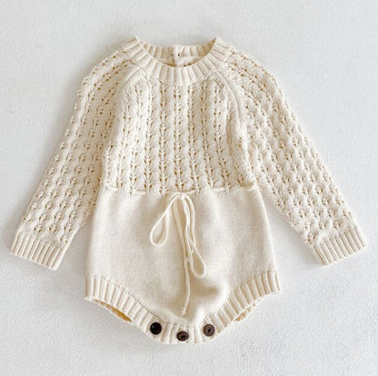 Baby Girl Knit Long-Sleeve Dress with Hollow Waist Detail