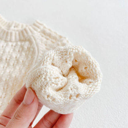 Baby Girl Knit Long-Sleeve Dress with Hollow Waist Detail