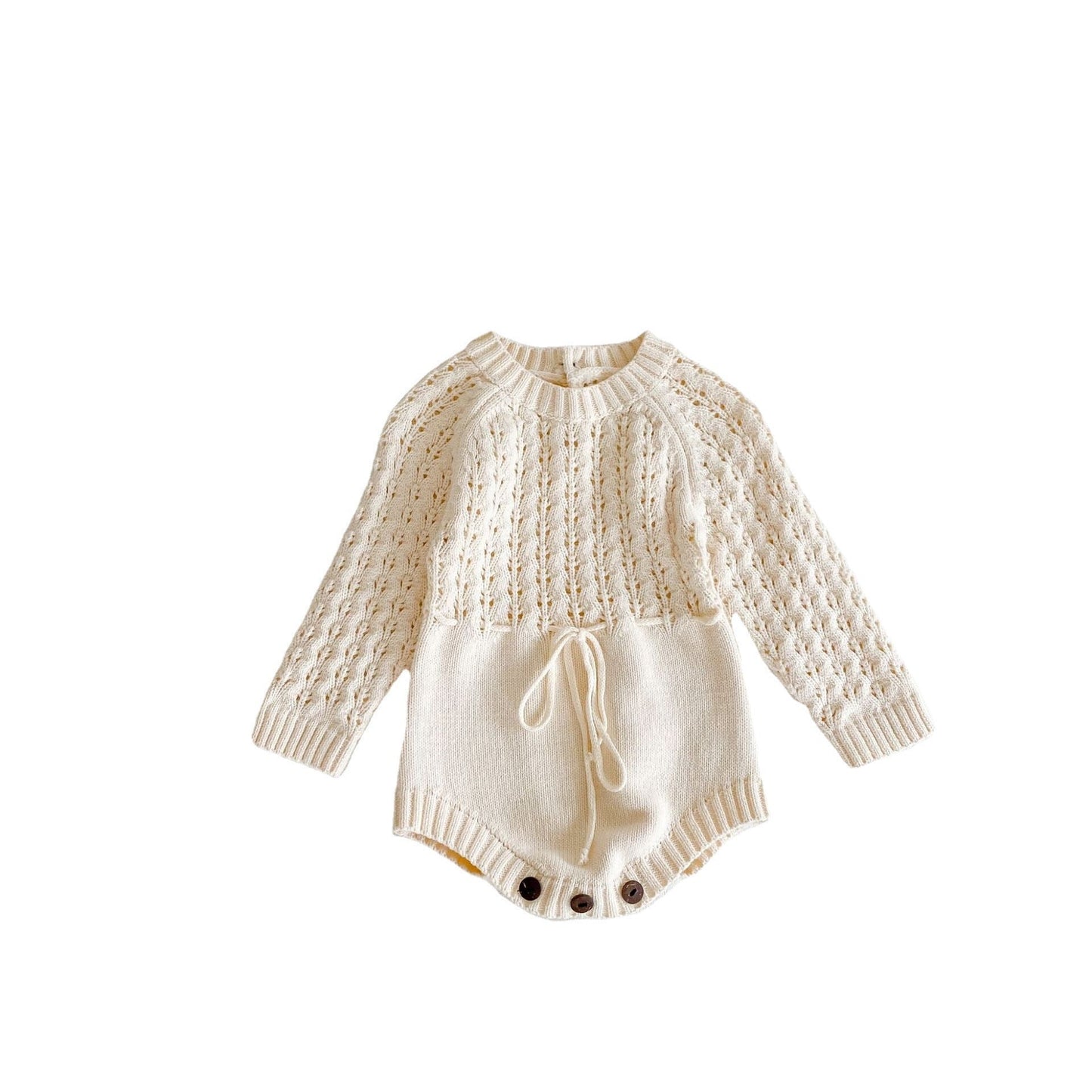 Baby Girl Knit Long-Sleeve Dress with Hollow Waist Detail