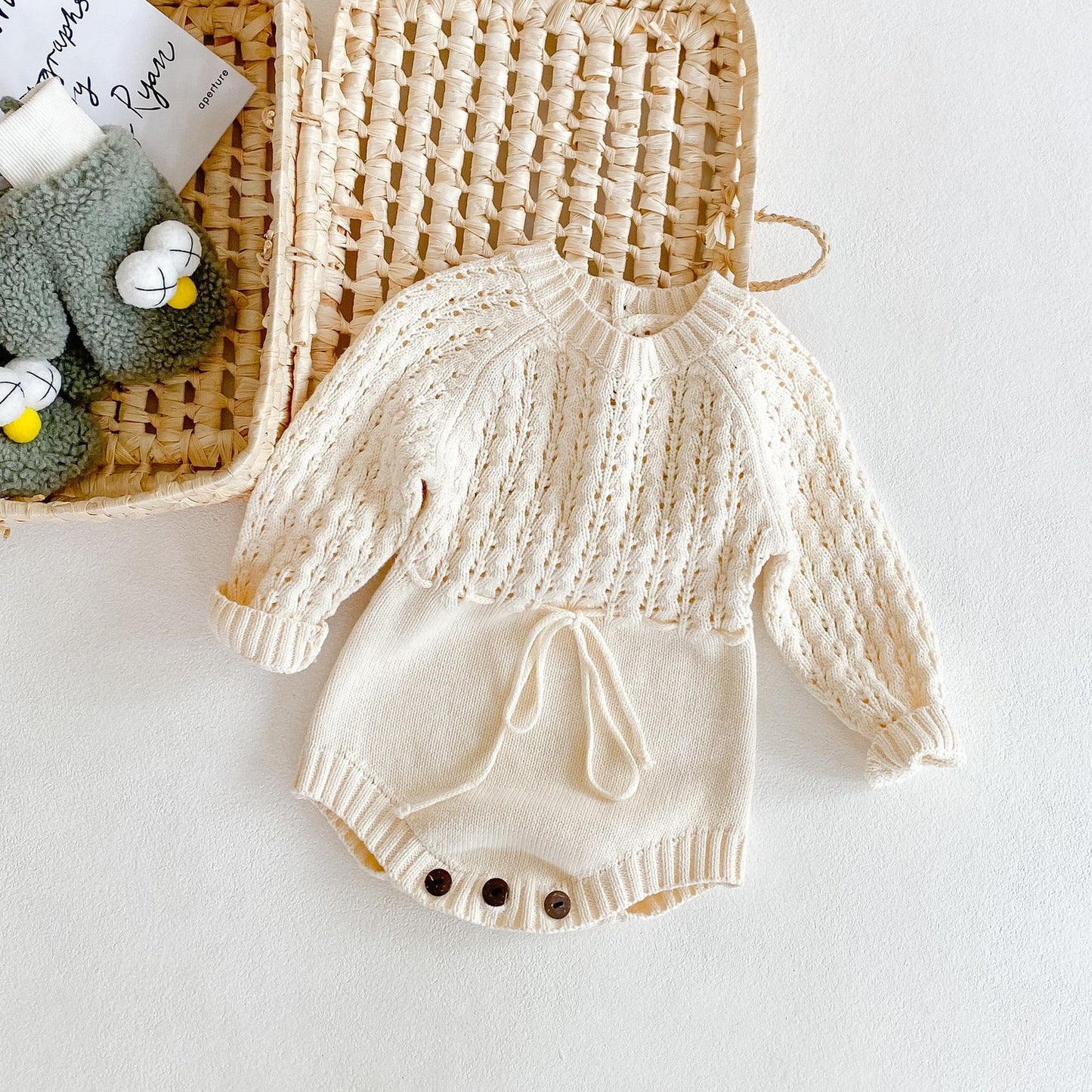 Baby Girl Knit Long-Sleeve Dress with Hollow Waist Detail