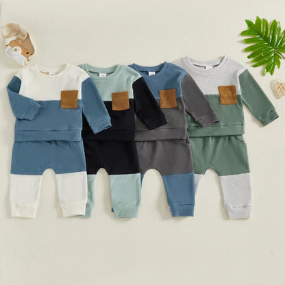 Boys Waffle Knit Color Block Top & Pants Set | Casual Two-Piece