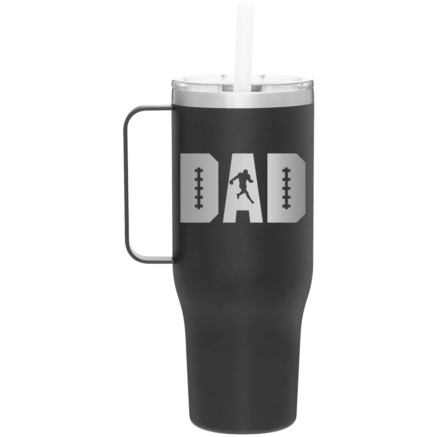 Football Dad 40 oz Tumbler with Handle & Straw – Insulated Black Travel Mug