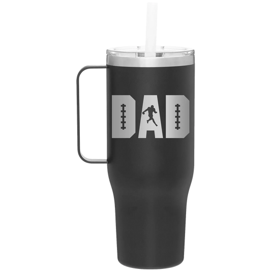 Football Dad 40 oz Tumbler with Handle & Straw – Insulated Black Travel Mug