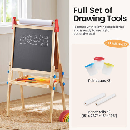 Tiny Land® 3-in-1 Kids Art Easel – Double-Sided Chalkboard & Magnetic Whiteboard with 2 Paper Rolls