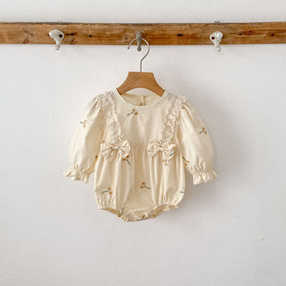 Baby Girl Floral Embroidered Bow Long-Sleeve Dress