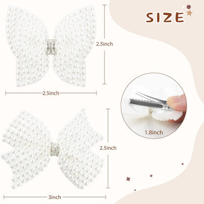 4Pcs Pearl Hair Bows for Girls, White Butterfly Flower Hair Bow Clip Wedding Hair Accessories for Baby Infants Toddlers Kids (Small Size)