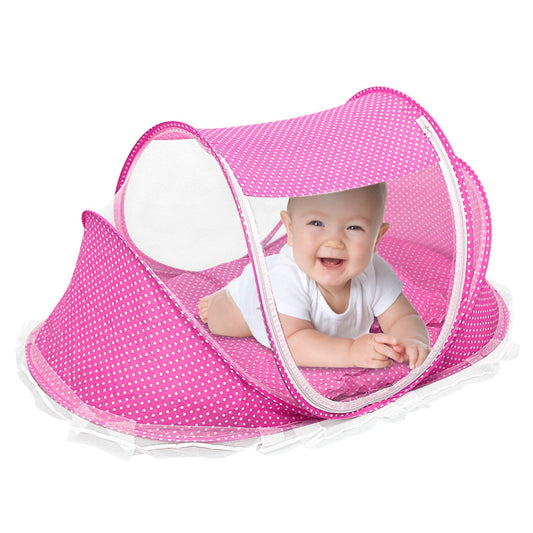 Portable Baby Travel Crib with Mosquito Net, Music Box & Mattress | Ages 0–3