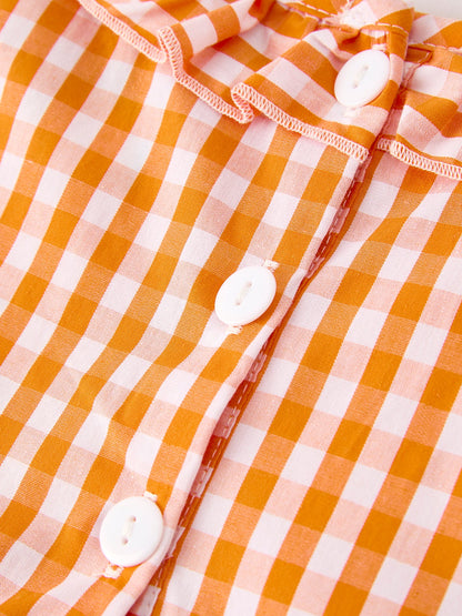 Girls Thanksgiving Smocked Embroidered Dress | Orange Gingham with Red Bows