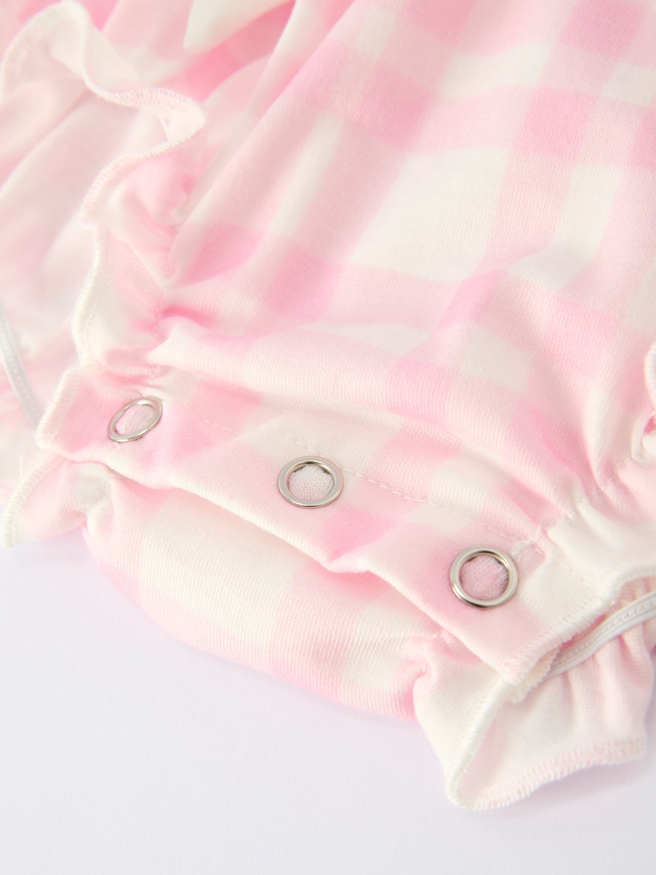 Baby Girls Pink Plaid Ballet Shoe Embroidered Ruffle Romper | Long Sleeve