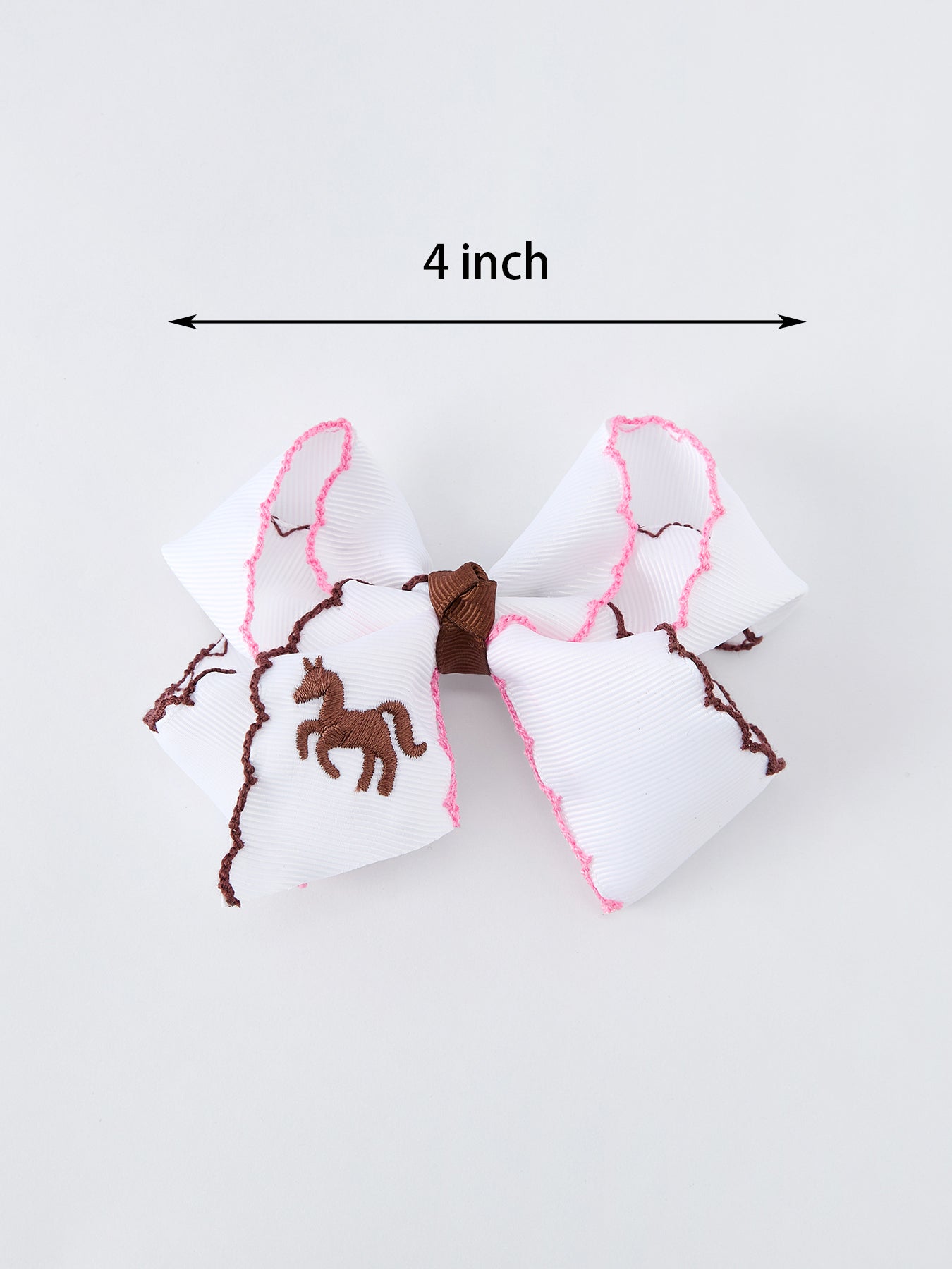 Girls Western Horse Embroidered Bow Hair Clip | 4-Inch Ruffle Edge