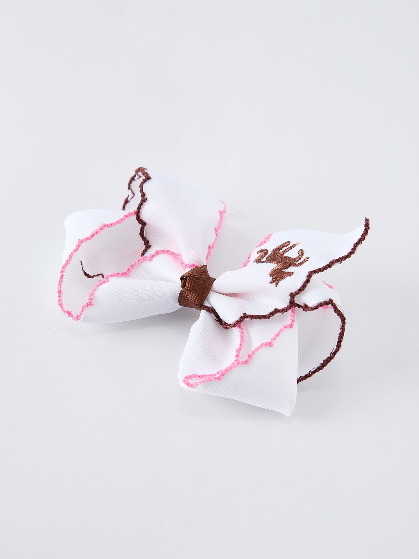 Girls Western Horse Embroidered Bow Hair Clip | 4-Inch Ruffle Edge