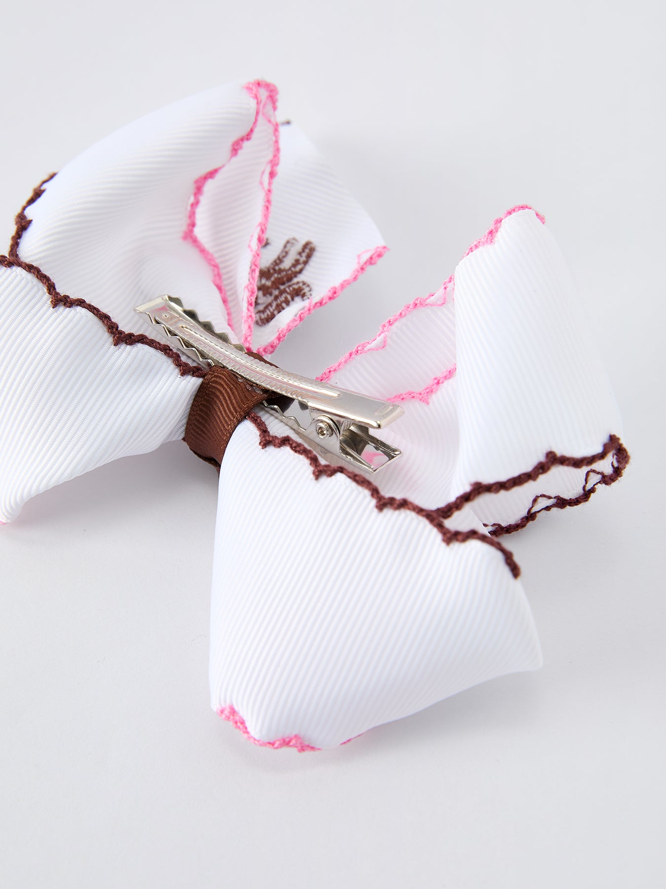 Girls Western Horse Embroidered Bow Hair Clip | 4-Inch Ruffle Edge