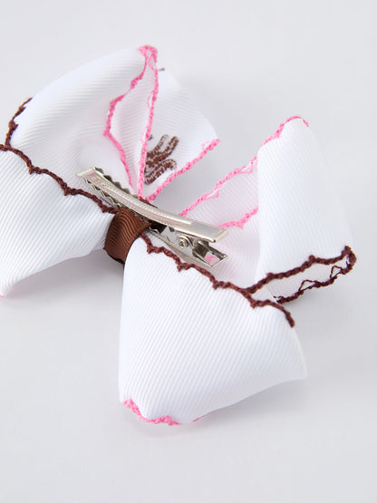 Girls Western Horse Embroidered Bow Hair Clip | 4-Inch Ruffle Edge