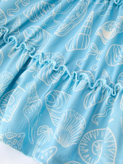 Girls Ocean Seashell Print Tie-Strap Tiered Dress | Spring & Summer
