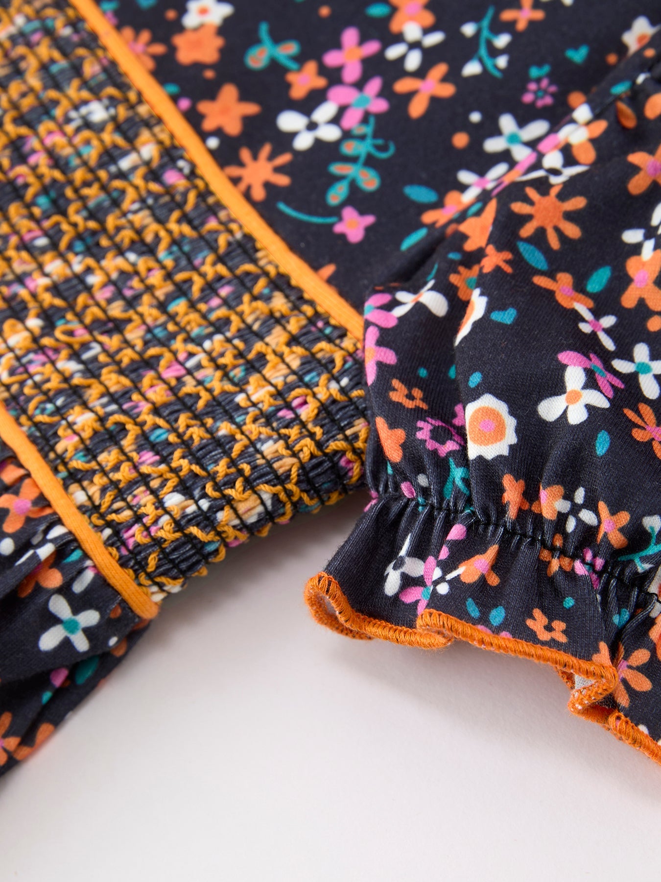 Girls Fall Floral Smocked Dress | Orange Bow Puff Sleeve Boutique Style