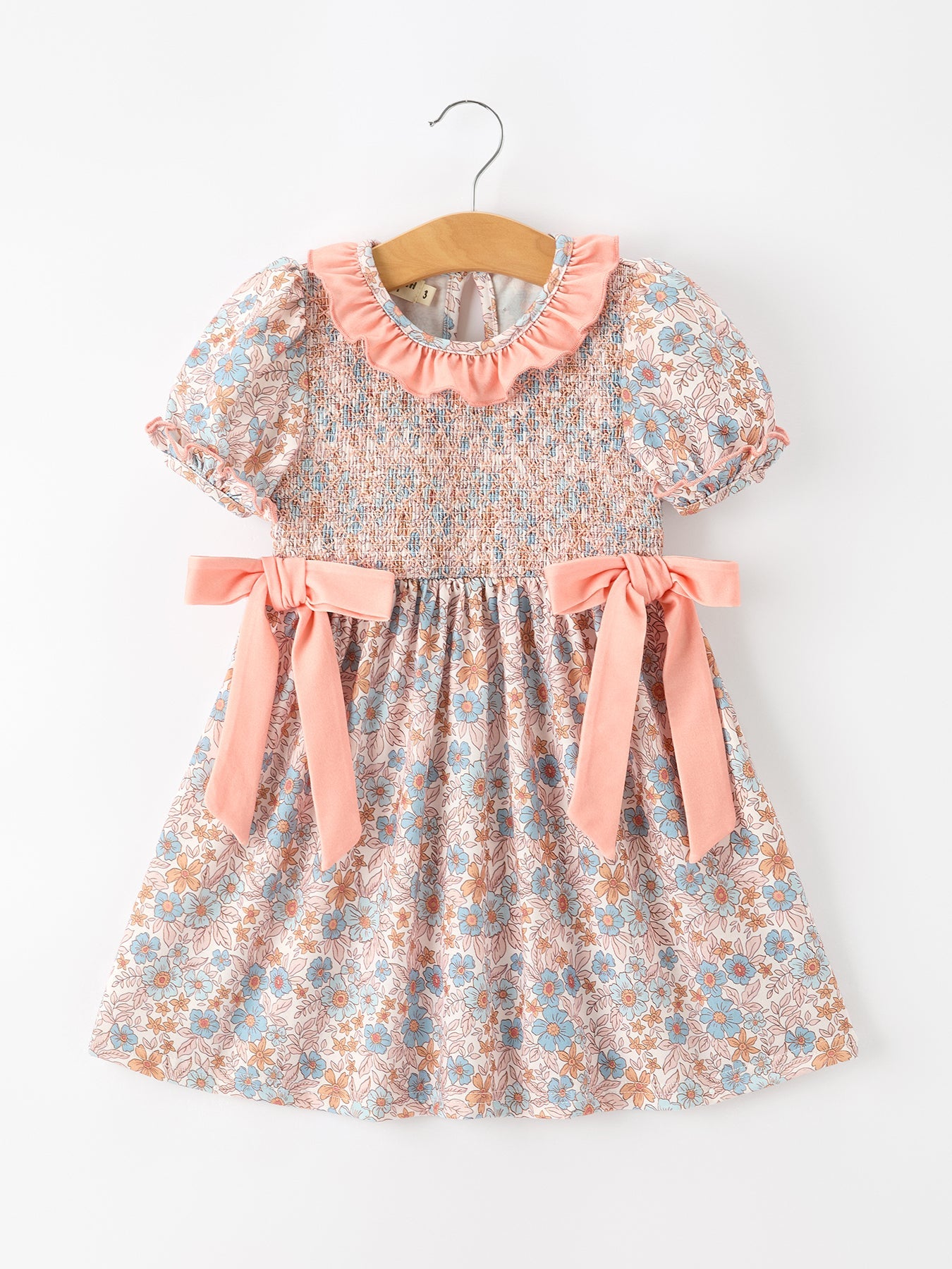 Girls Fall Floral Smocked Ruffle Neck Bow Dress | Boutique Style