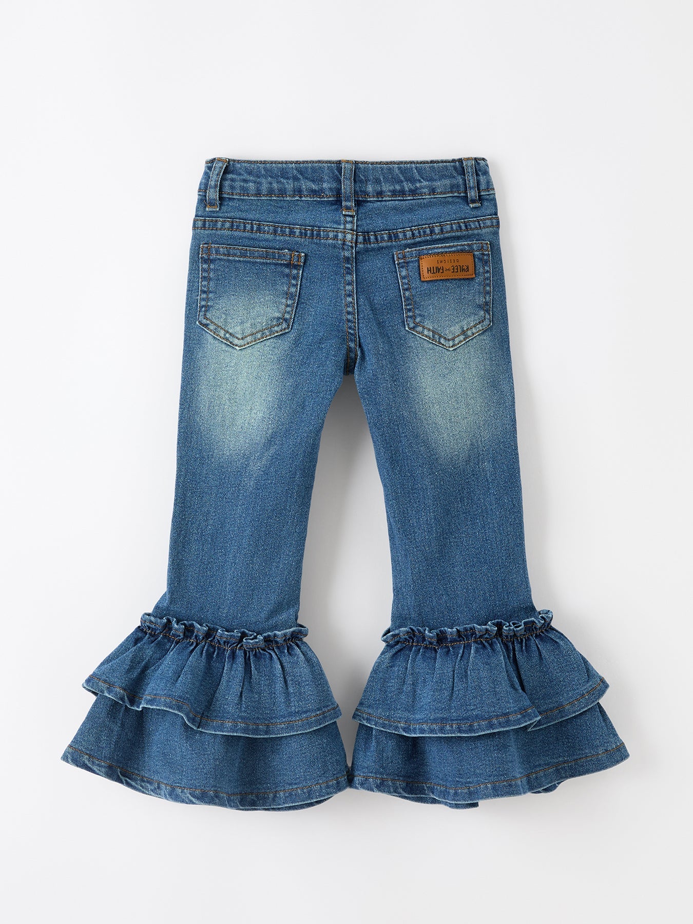 Girls Double Ruffle Bell Bottom Denim Jeans | Boutique Flare Pants
