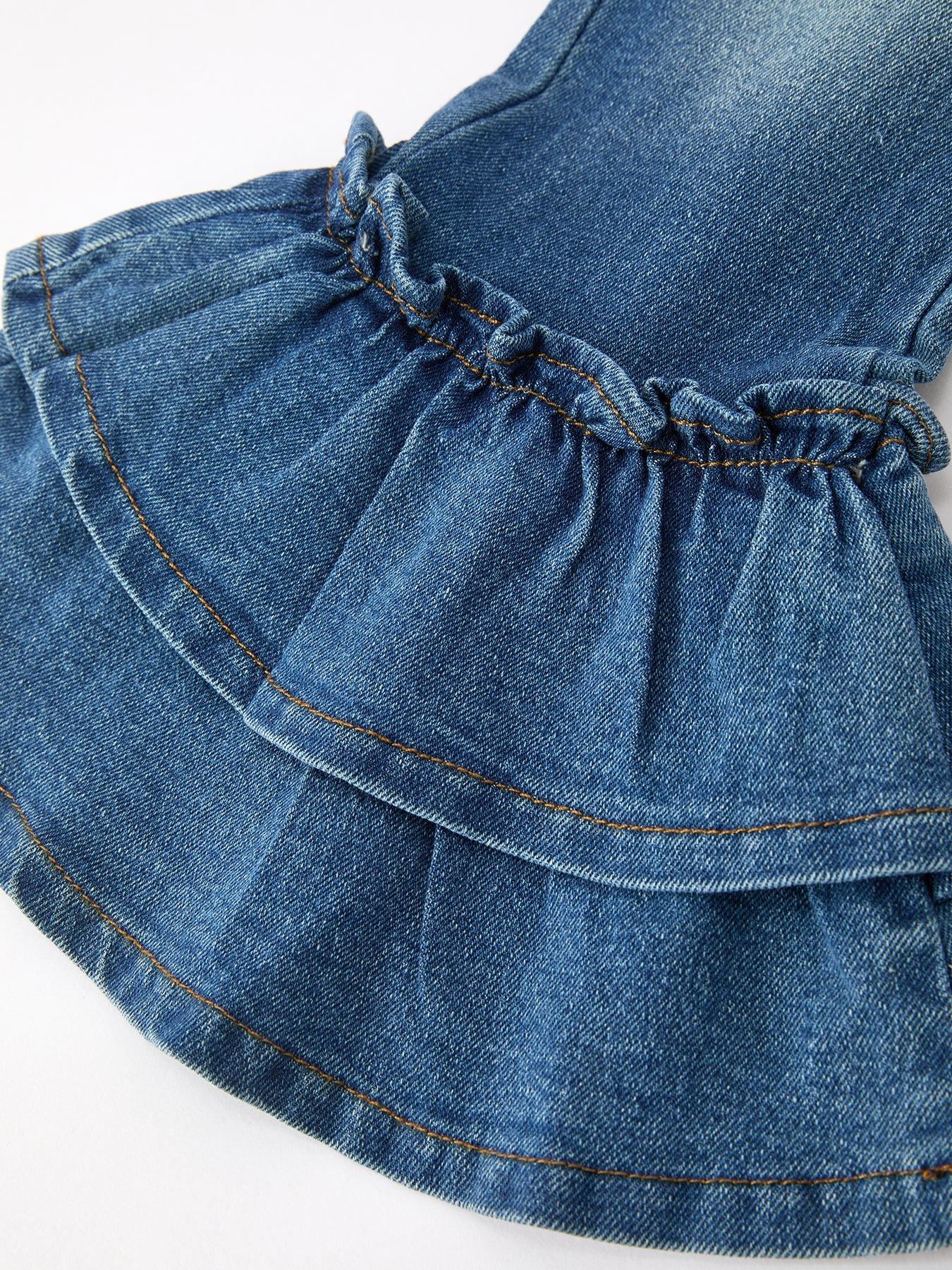 Girls Double Ruffle Bell Bottom Denim Jeans | Boutique Flare Pants
