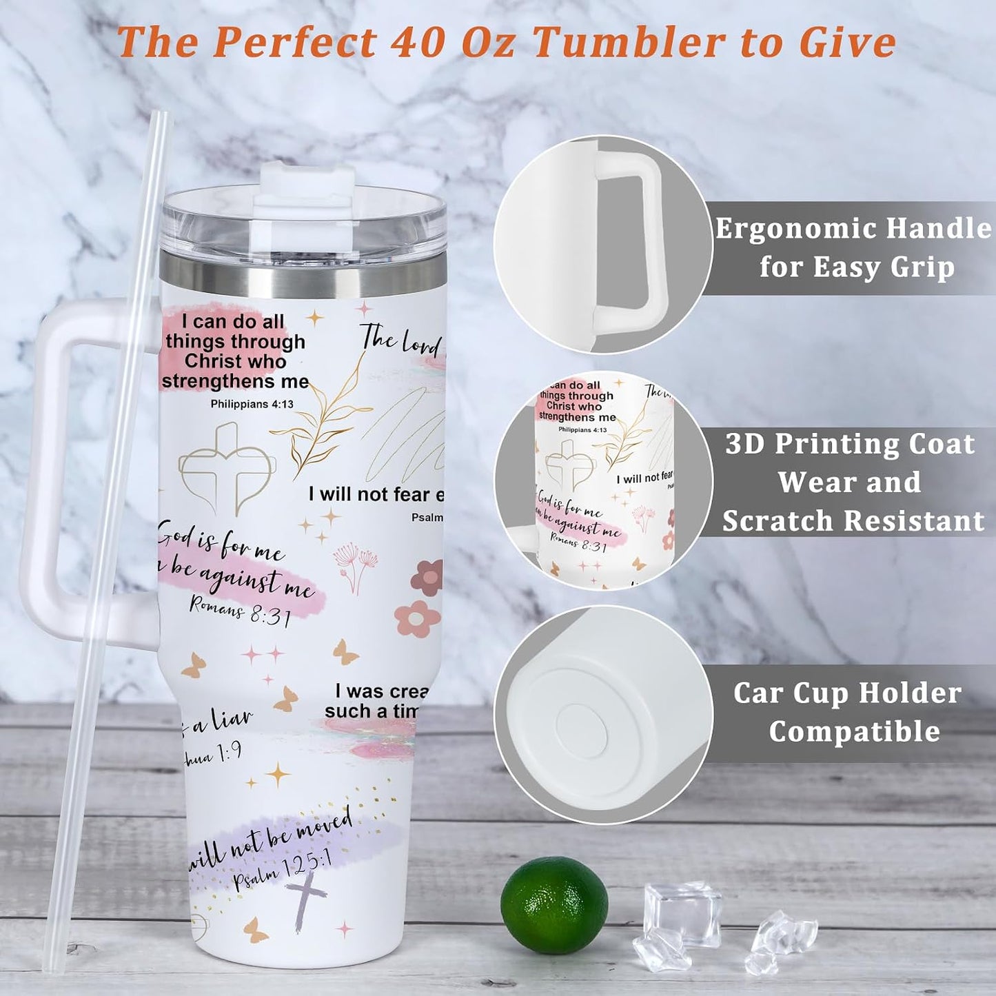 Child of God Christian Affirmation Tumbler, Religious Inspiration Gift for Christian Women, Christian Bible Verse 40 Oz Tumbler with Handle