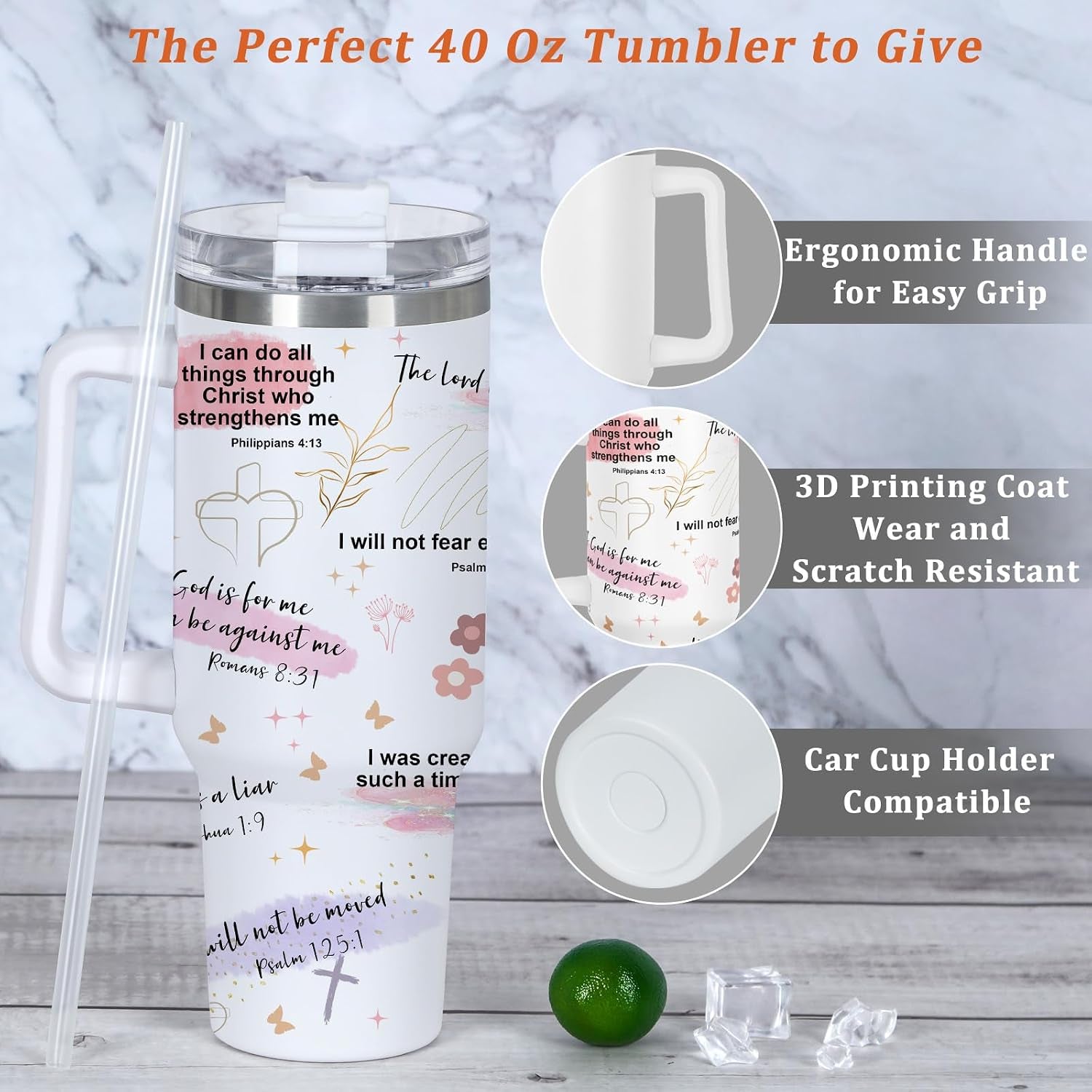 Child of God Christian Affirmation Tumbler, Religious Inspiration Gift for Christian Women, Christian Bible Verse 40 Oz Tumbler with Handle