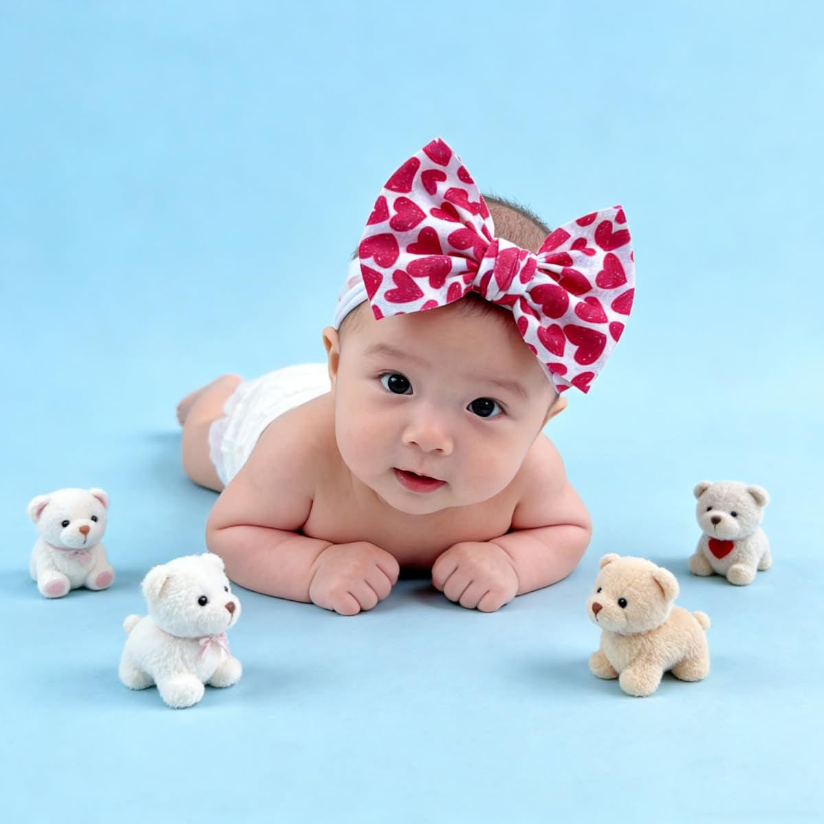 Baby Nylon Headbands Valentine'S Day Bows Stretchy Red Headbands | Stretchy Nylon Turban Headwraps,Soft Fabric,Breathable Material,Big Bows,Newborn Infant