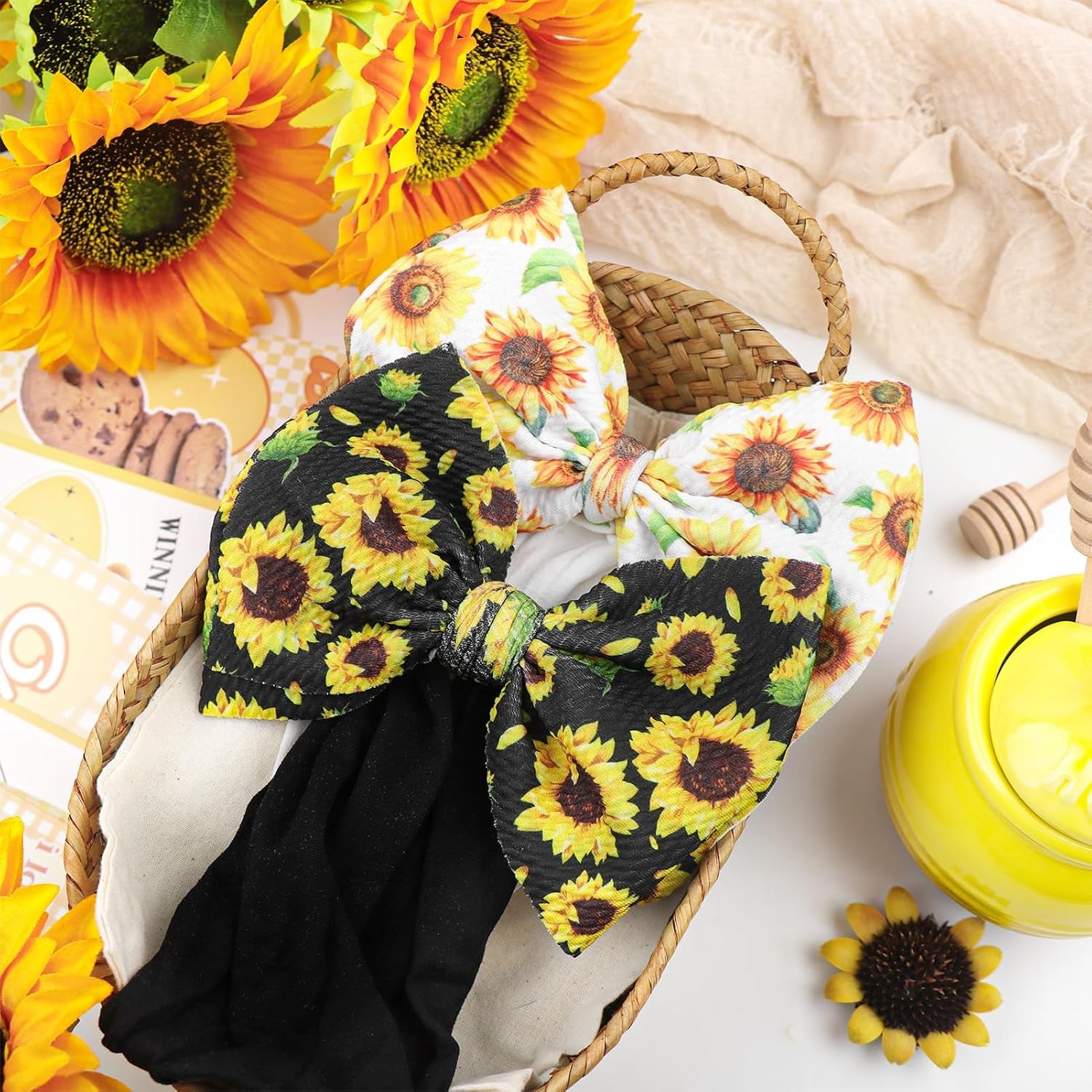 2 Pcs 6’’ Yellow Bows for Baby Girls Sunflower Girl Headbands Summer Outfits Hair Accessories for Newborn Infant Toddler Clothes